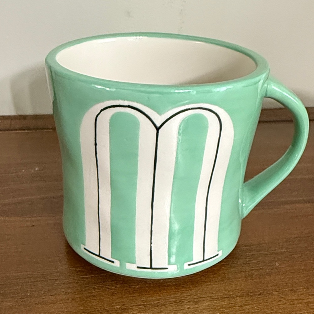 Anthropologie Colorway Mia Monogrammed “M” Green Mug